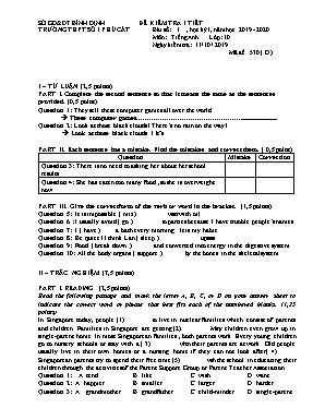 Đề kiểm tra 1 tiết môn Tiếng Anh Lớp 10 - Mã đề 530 (D) - Năm học 2019-2020 - Trường THPT số 1 Phù Cát